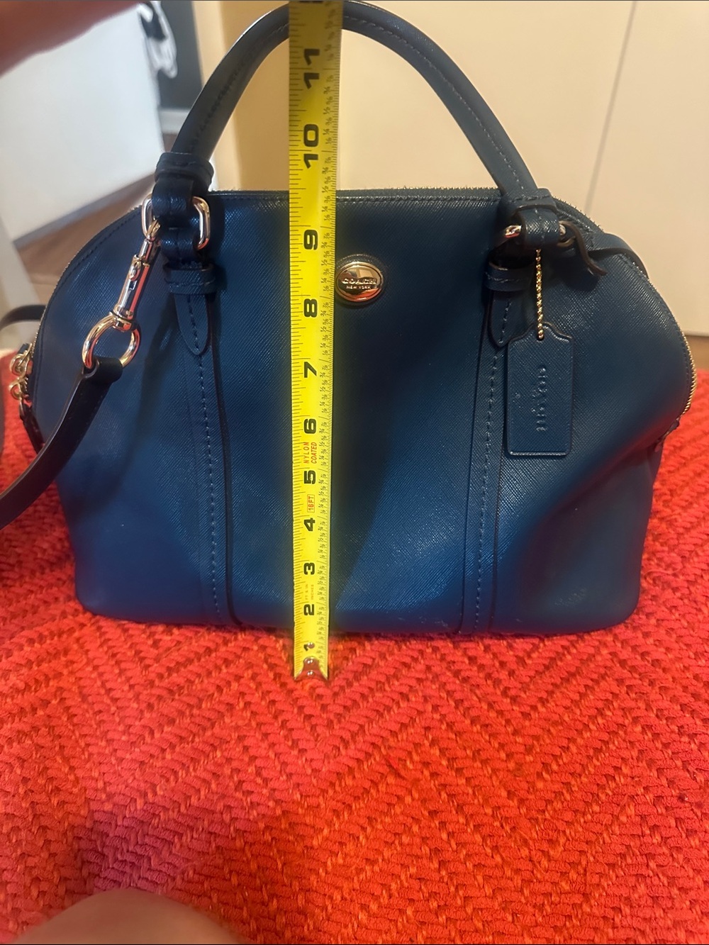 Coach Teal Blue Leather Dome Satchel with Removable Strap - Picture 15 of 15